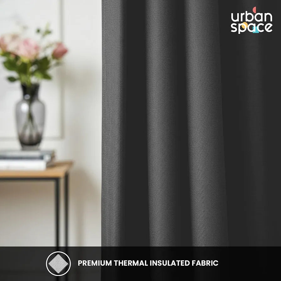 Urban Space Blackout Curtains for Window 5 Feet Set of 2, Thermal Insulated Curtains with Eyelets and Tiebacks Solid Curtain Soft GreyColour