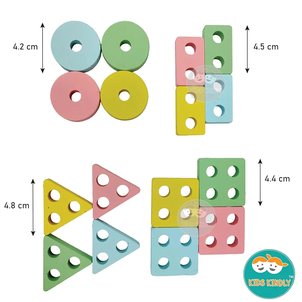 KIDS KINDLY Wooden Geometric Shape Sorter for Kids, Four Column Set - 16 Blocks, Birthday Gifts for Boys & Girls, Age 2+