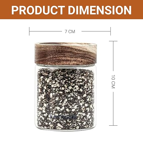 Femora Kitchen Storage Jars Borosilicate Glass With Wooden Lid Air Tight Jar | 350 Ml | Pack of 1
