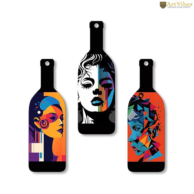 Artvibes Modern Abstract Art Portrait Wooden Wall Hanging for Home Decor | Set of 3