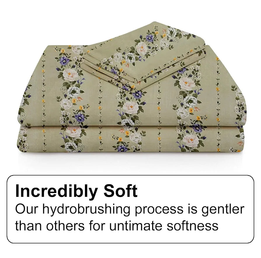 Fresh From Loom Soft Floral Print Microfiber Single Bed Bedsheet Set 240 TC 1 Pillow Covers Multicolor Pale-Leaf