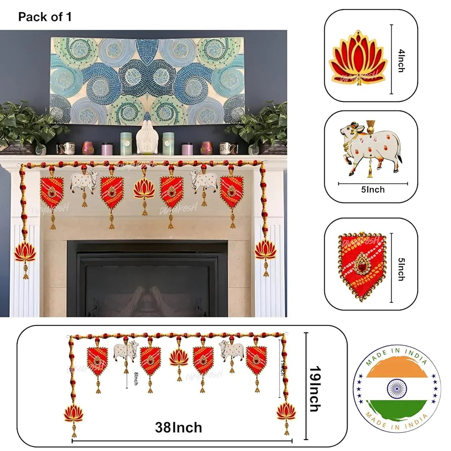 Synthetic Toran 38 Inch Extendable to 40 Inch Multicolour Lotus Cow Style