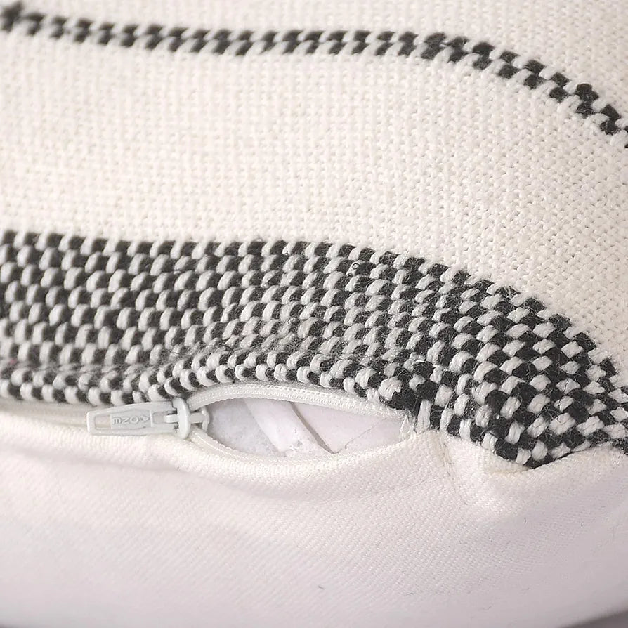 Sashaa World Exquisite Black & Natural Striped Elegance Decorative Woven Cushion Cover