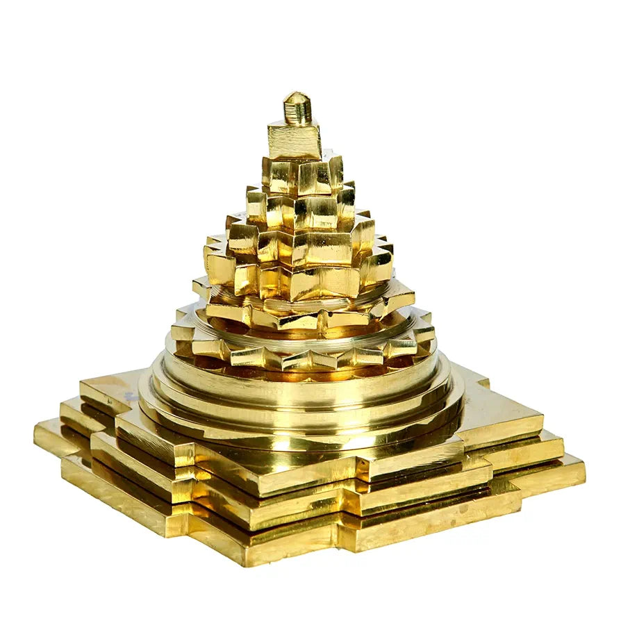 anciently Premium Maha Meru Shree Yantra Brass | Meru Shree Yantra Original with Full Solid Back, Size 3x3 Inch, Gold Colour