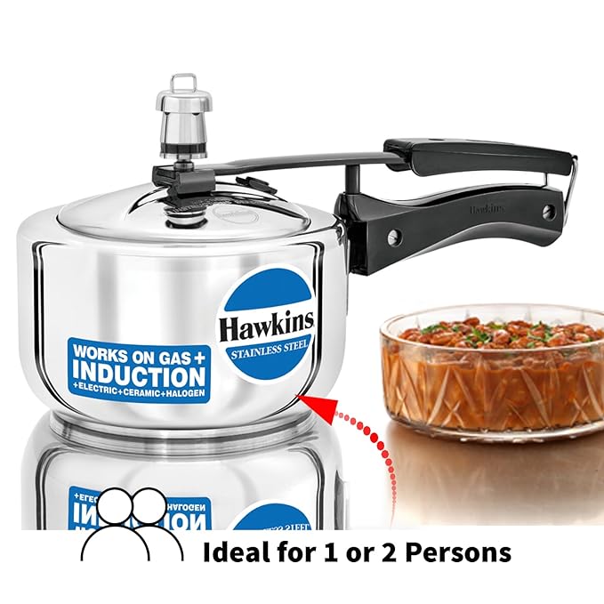 Hawkins 1.5 Litre Pressure Cooker Stainless Steel Inner Lid Cooker Induction Cooker Small Cooker Silver