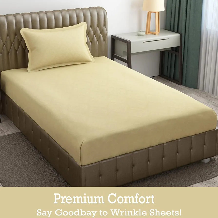 Fresh From Loom Single Bed Bedsheet Solid Bed Sheets With 1 Pillow Covers 144 TC Light Beige Damas