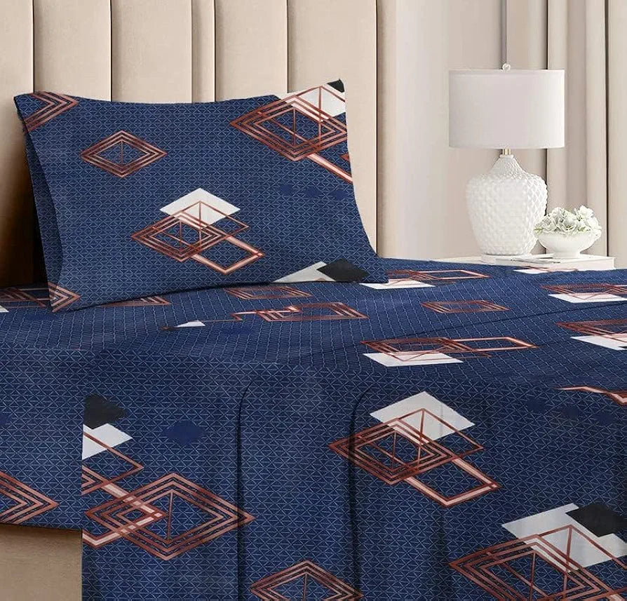 BSB HOME Premium Forever Modern Style Glace Cotton Floral Pattern 1 Single Size Bed bedsheet and 1 Pillow Cover Black & White