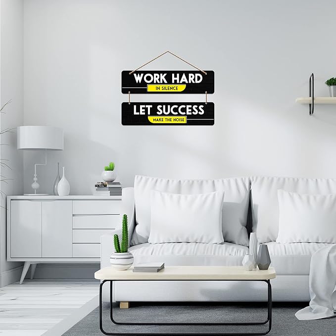 Artvibes Work Hard Motivational Quote Wall Hanger for Home Decor | Office | Set of 2