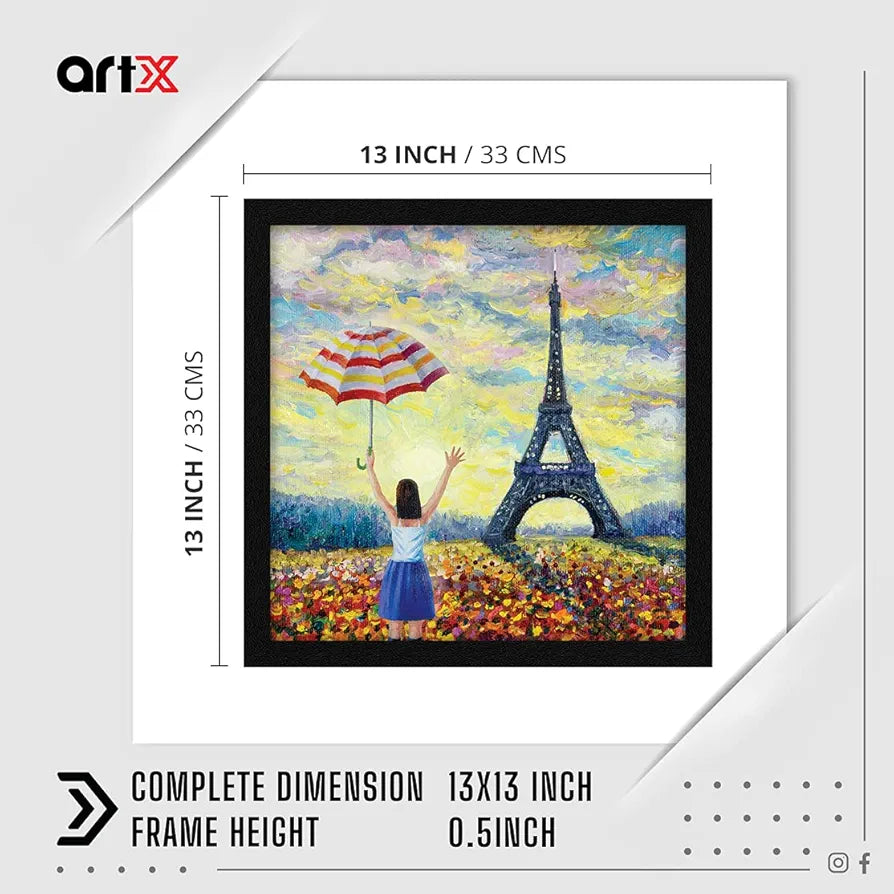 ArtX Paper Eiffel Tower Girl Framed Wall Art Painting