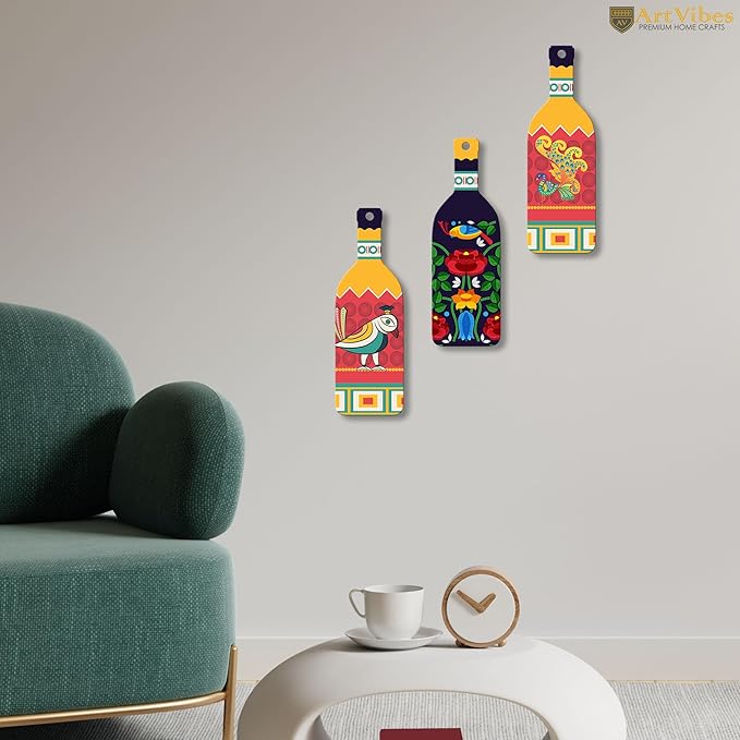 Artvibes Decorative Pots Wooden Wall Hanger for Home | Set of 3