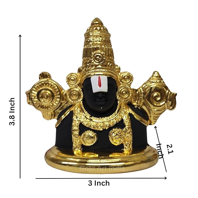 Gold Art India Lord Tirupati Balaji Idol Gold Plated Black Body Murti for Mandir