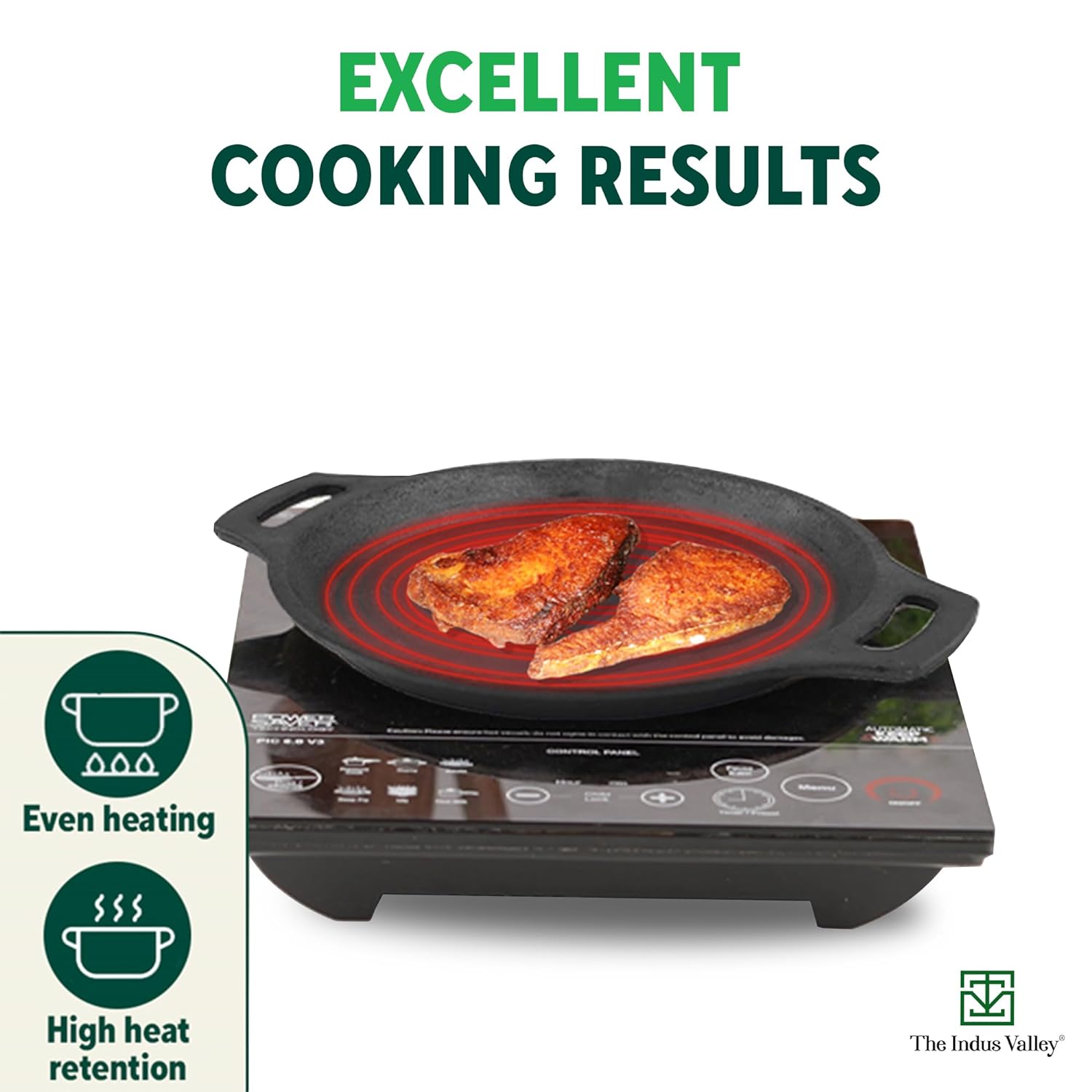 The Indus Valley Preseasoned Cast Iron Fish Fry Pan With Double Handle | Induction Friendly | Nonstick Fry Pan