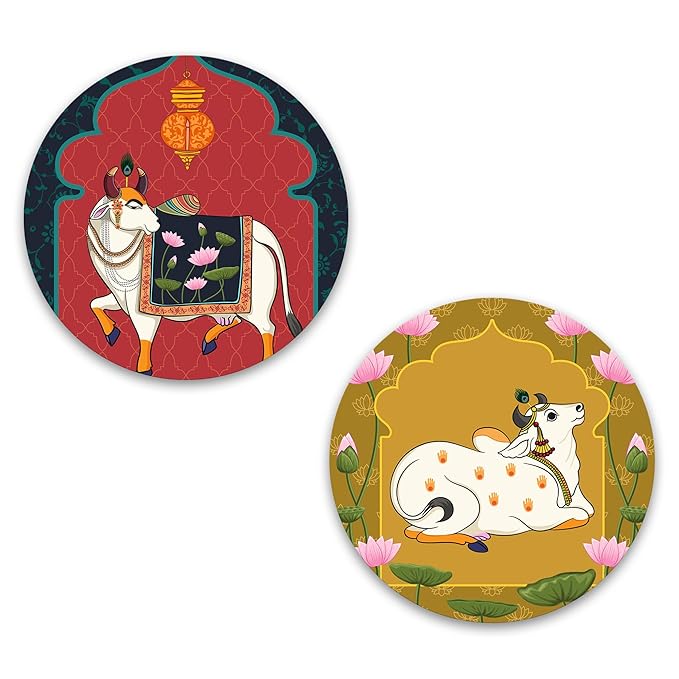 Artvibes Pichwai Round Shape Wooden Wall Hanging Decor | Door Hanging Designer Painting Art Item