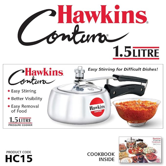 Hawkins 1.5 Litre Contura Pressure Cooker Handi Inner Lid Cooker Silver
