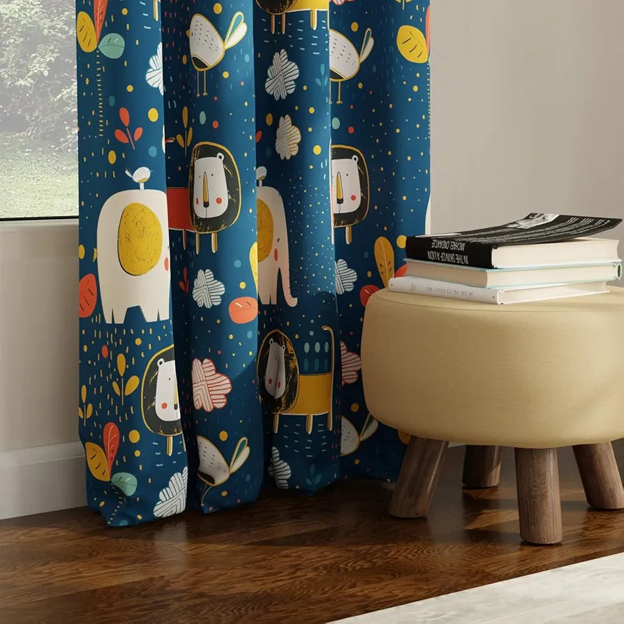 Urban Space Digital Printed Blackout Curtains for Door Bedroom Room Darkening Blackout Kids Decorative Curtains, 1 Piece Curtain Lion King Blue