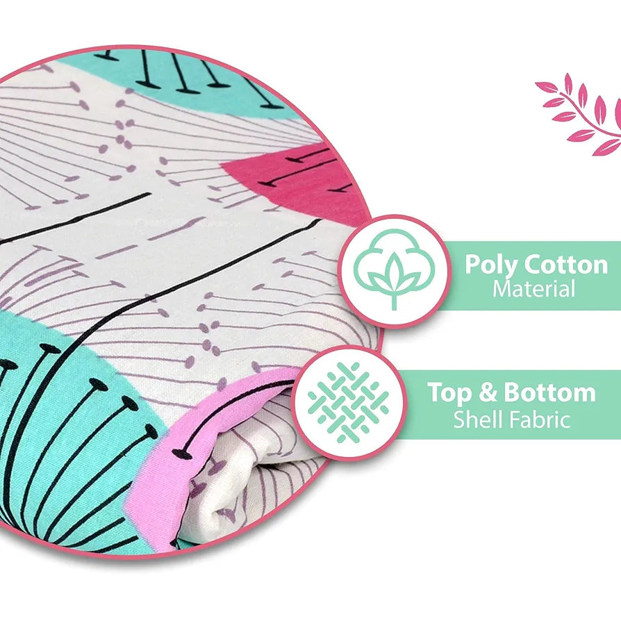 Divine Casa Glace Cotton 120 GSM Reversible Lightweight Printed Double Bed AC Dohar Winter Blanket Quilt Colour Pink and Turquoise TC - 120