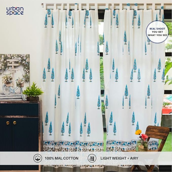 Urban Space Malmal Cotton Curtains 7 feet Set of 2 for Door (Colour Ace of Spade Blue)
