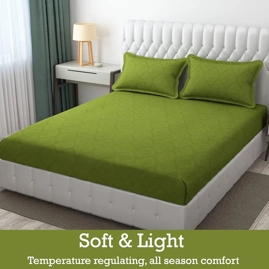 Fresh From Loom King Size Microfiber Bedsheet Set-Rotary With 2 Pillow Covers 144 TC Corn Green Damas