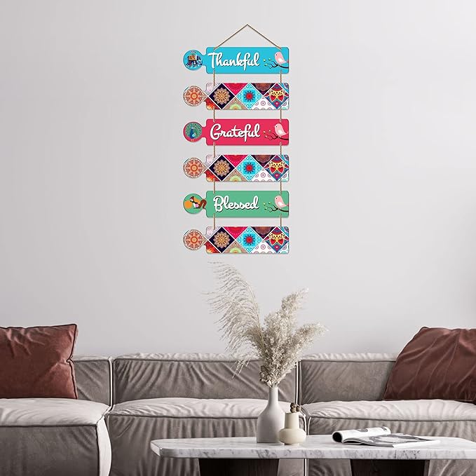 Artvibes Blessed Quote Decorative Wall Art Mdf Wooden Wall Hanger for Living Room | Set of 6