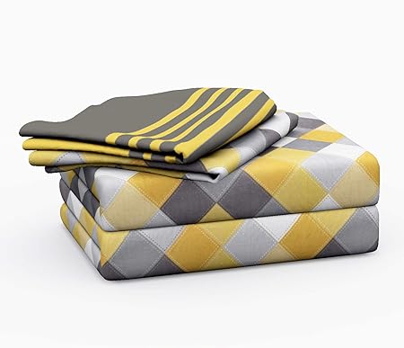Huesland by Ahmedabad Cotton 144 Tc Cotton Double Bedsheet With 2 Pillow Covers | Yellow | Grey