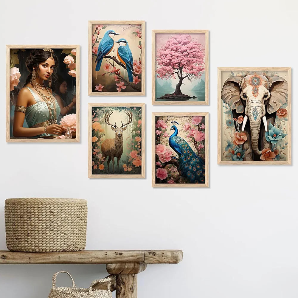 Kotart Peacock Digital Painting for Kitchen Restaurant Cafe Wall Decoration Set of 6 I