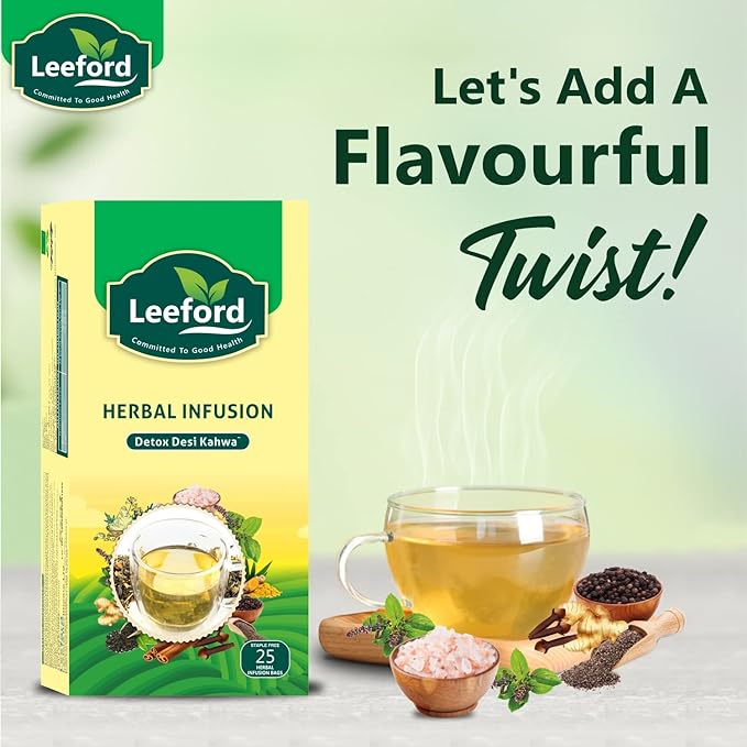 Leeford Herbal Infusion Detox Desi Kahwa, Green Tea for Weight Loss - 25 tea bags
