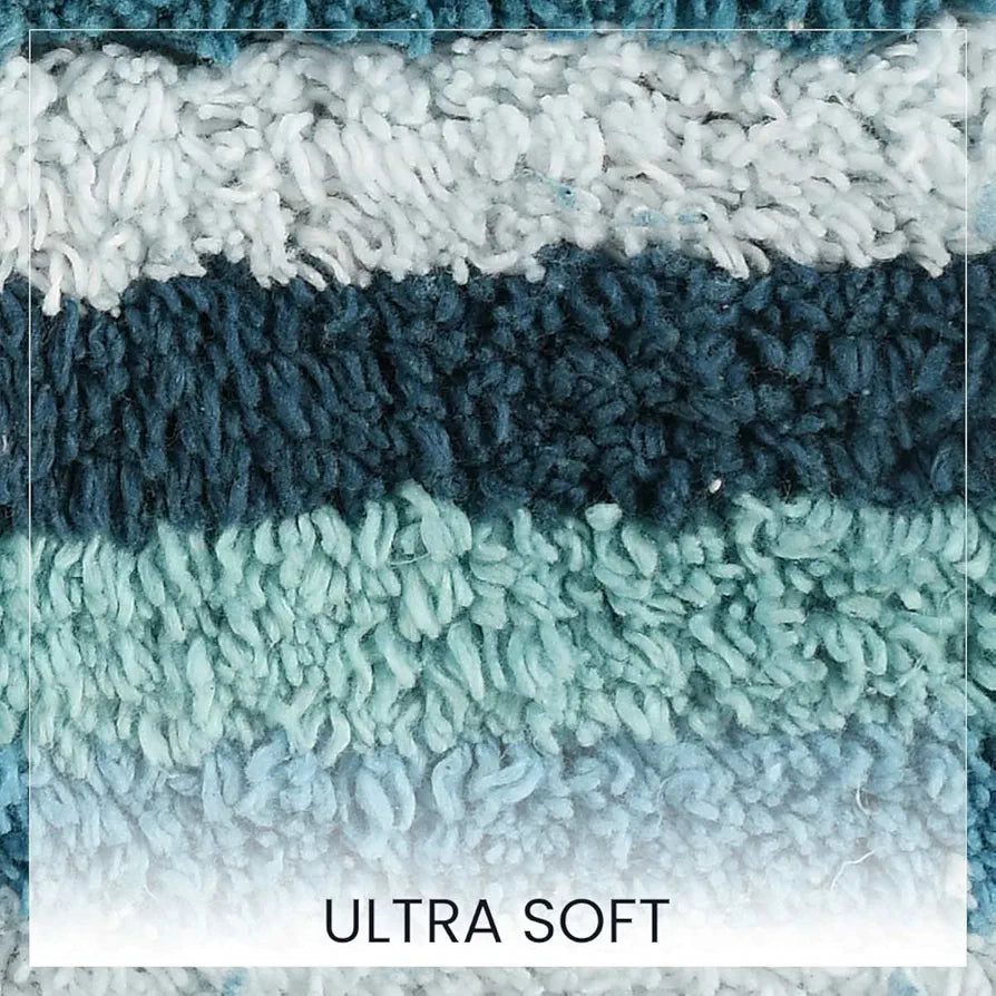 Sashaa World Striped Anti Skid Bathmat & Contour Set Colour Blue & White Striped