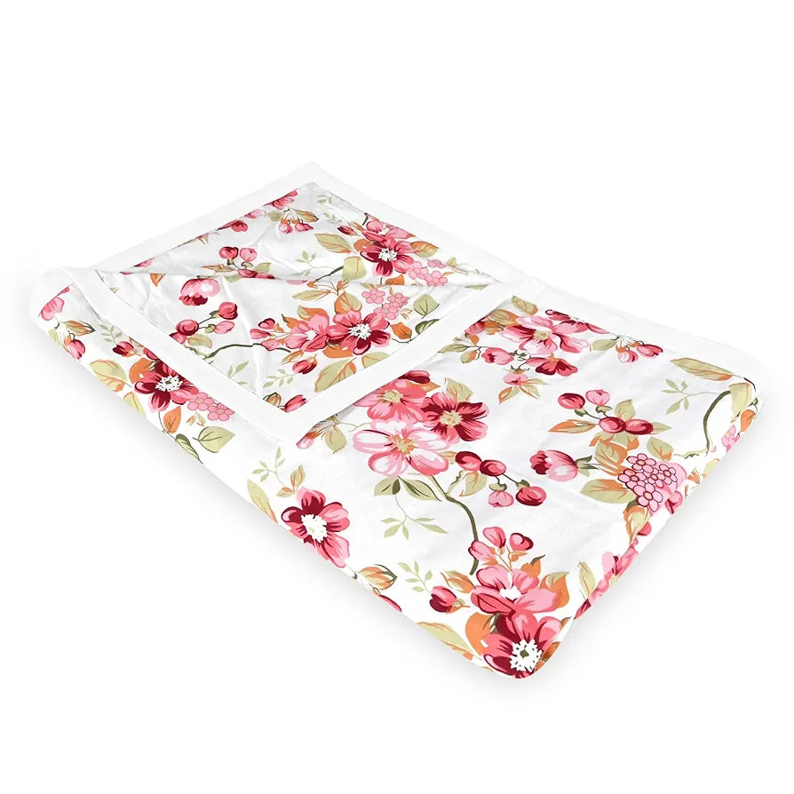 Divine Casa Floret 100% Cotton Double Dohar 120 GSM Soft & Lightweight Throw Blanket Colour Rosy Retreat