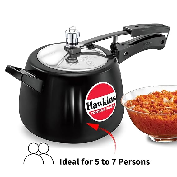 Hawkins 4 Litre Contura Black Pressure Cooker Hard Anodised Inner Lid Cooker Handi Cooker Black