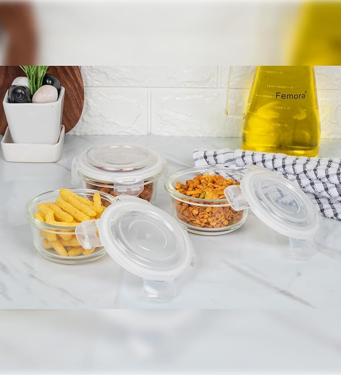 Femora Borosilicate Glass Containers for Kitchen | Storage Box for Kitchen With Air Vent Lid | Set of 3 | 240 Ml
