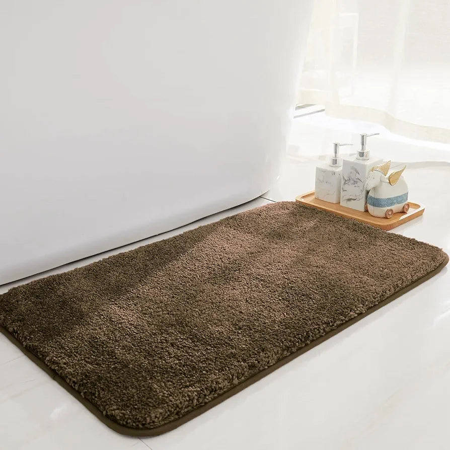 Luxe Home International Microfibre Rectangular Bath Mat Super Soft Anti Skid Newman Mats For Bathroom Colour Coffee