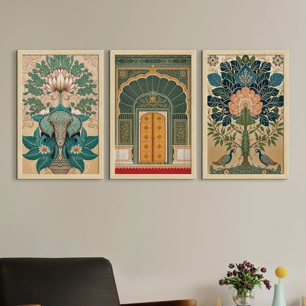 ArtX Paper Madhubani - 01 Art Paintings with Frame Set of 3