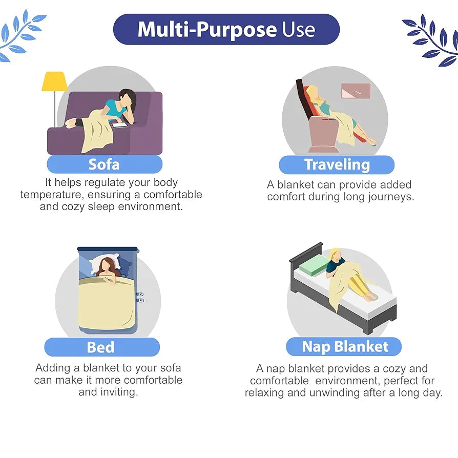 Divine Casa Floret 100% Cotton Single Dohar 120 GSM Soft & Lightweight Throw Blanket Colour Dazzling Blue