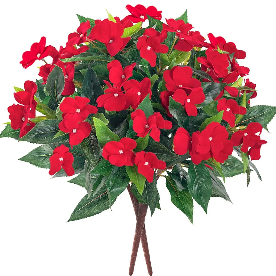 2 Pieces Artificial Flower Impatiens for Balcony Garden Bonsai Decoration Red-2