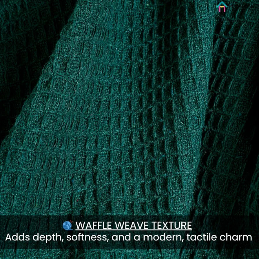 Homadorn Waffle Weave Cotton Throw Blanket Colour Bottle Green