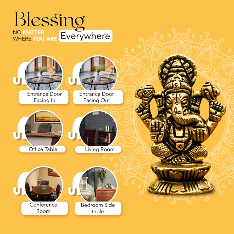 Ekhasa Pure Brass Ganesha Idol Pital Ganesh Murti Size: 5.5 cm