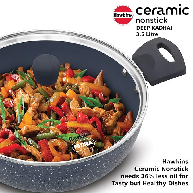 Hawkins Ceramic Nonstick 3.5 litre Deep Kadhai Induction Deep Fry Pan