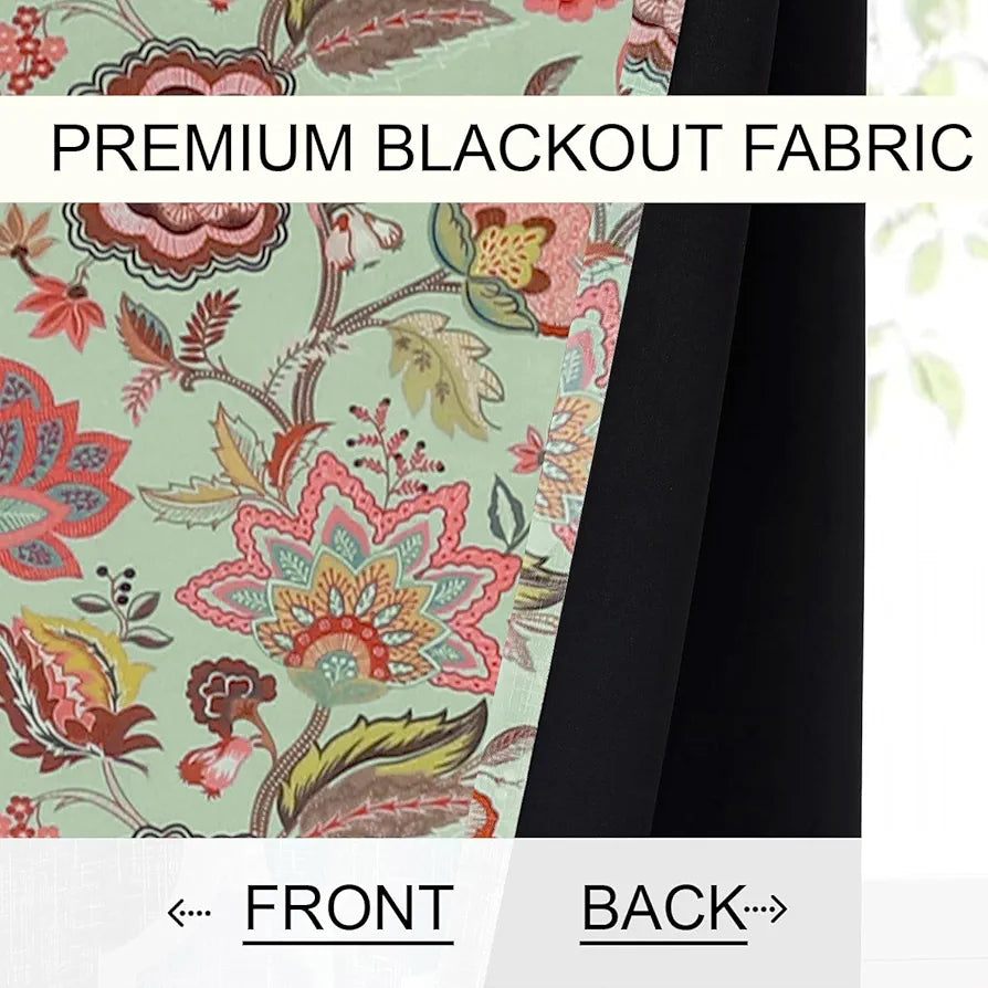 Cloth Fusion Blackout Printed Premium Window Curtains 5 Feet Long Set of 2 Blue Garden