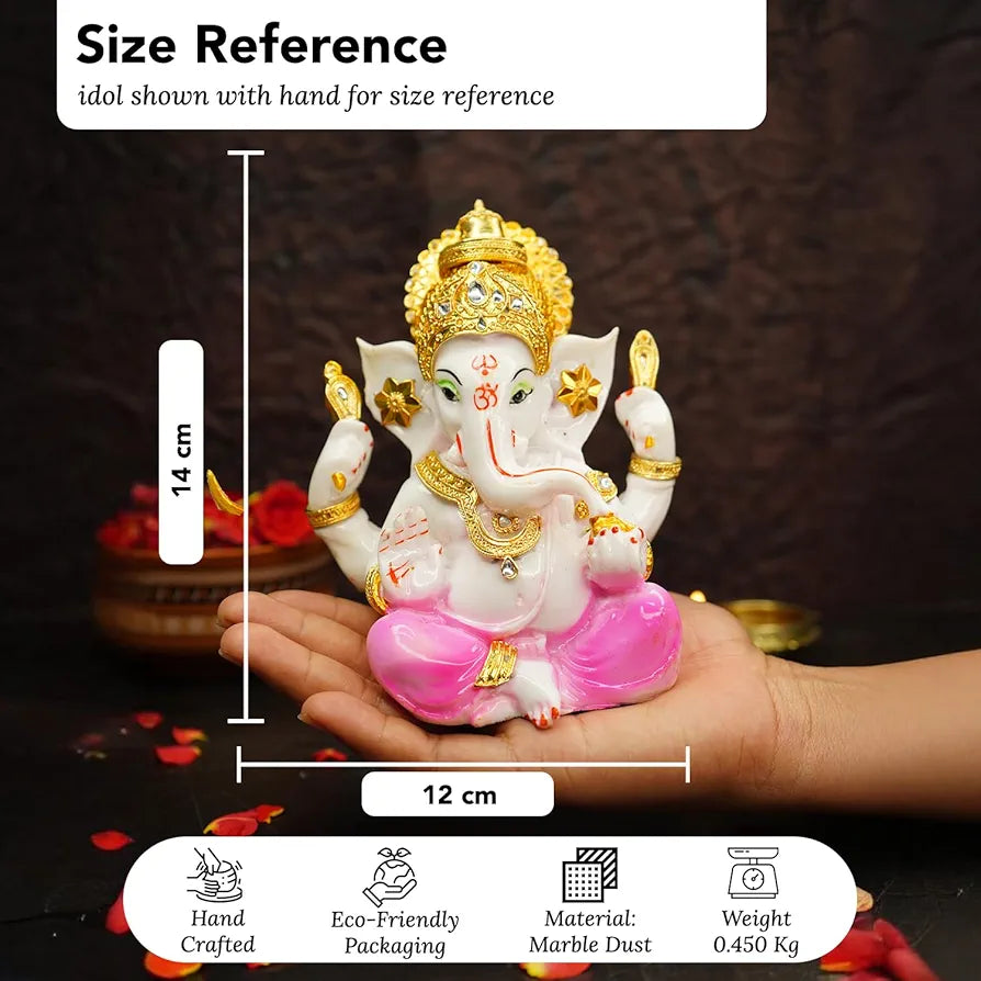 Ekhasa Handpainted Ganesha Idol Marble Dust Ganesh Murti  Jewellery Embellished