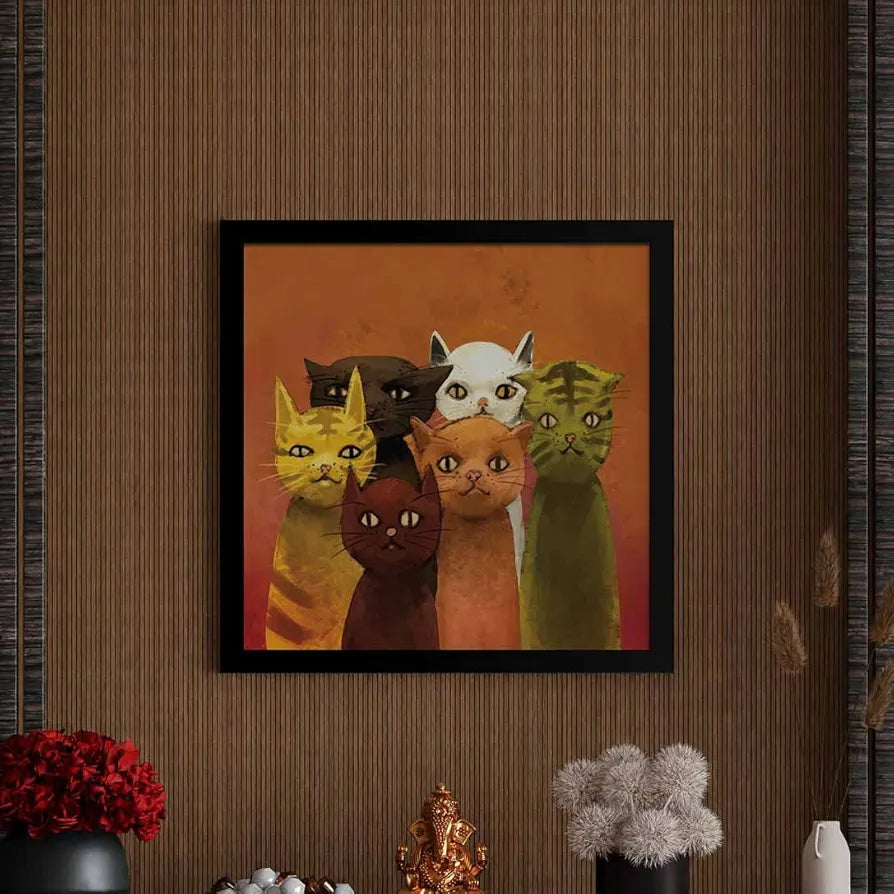 ArtX Group Cat Family Big Canvas Painting For Bedroom and Living Room With Frame