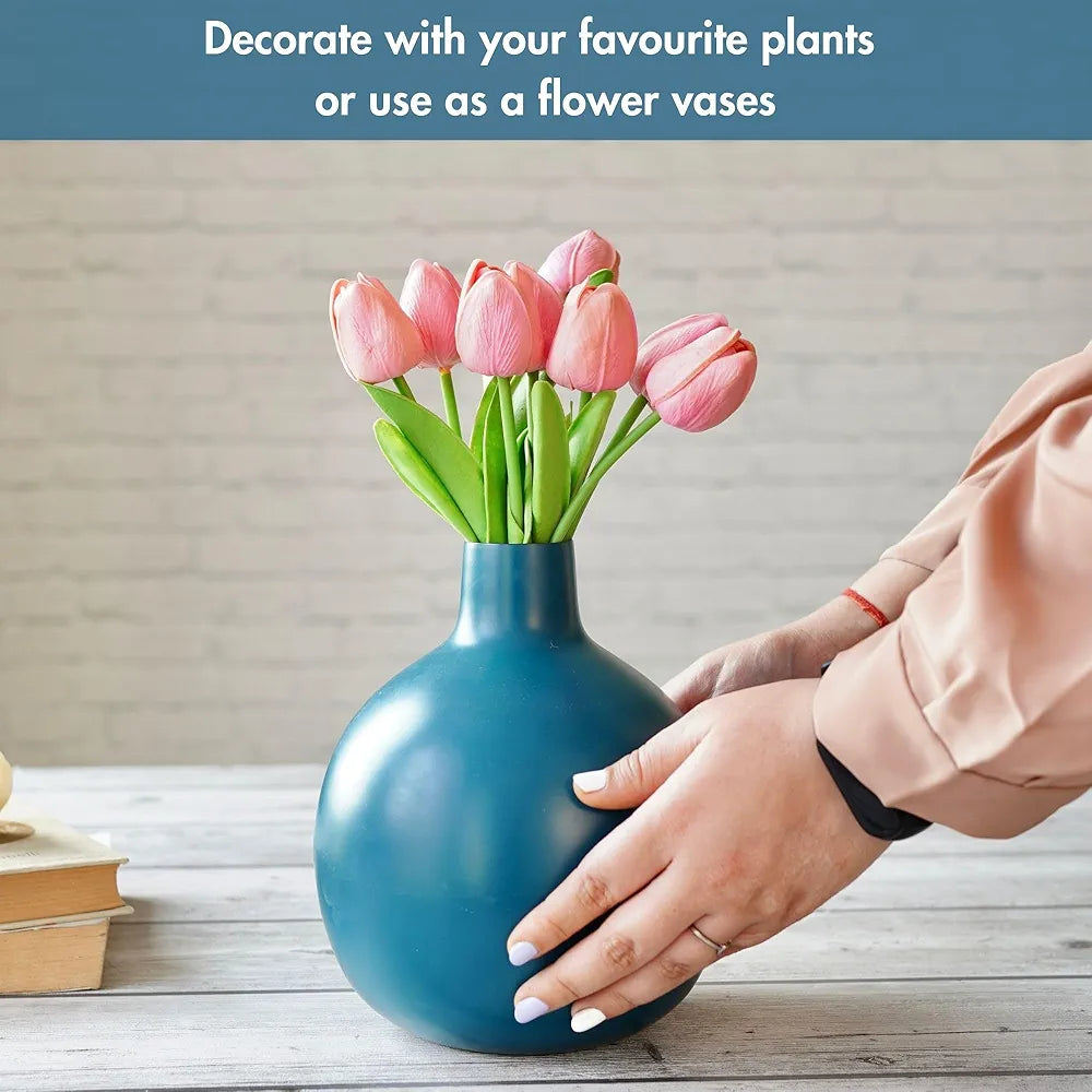 Behoma Metal Flower Vase Opal Blue Flowers not Included