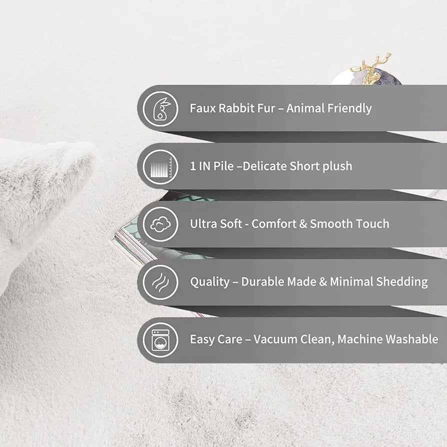 Luxe Home International Ruffle Floor Rug Rabbit Fur 1000 GSM Living Room Foot Mats 4 X 6 FtColour White