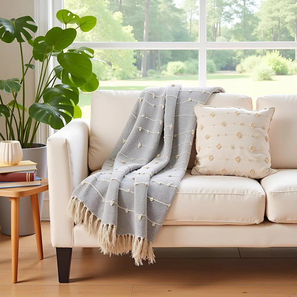 Sajavat Home Hand Knitted Pure Cotton Sofa Throw Colour Vista White