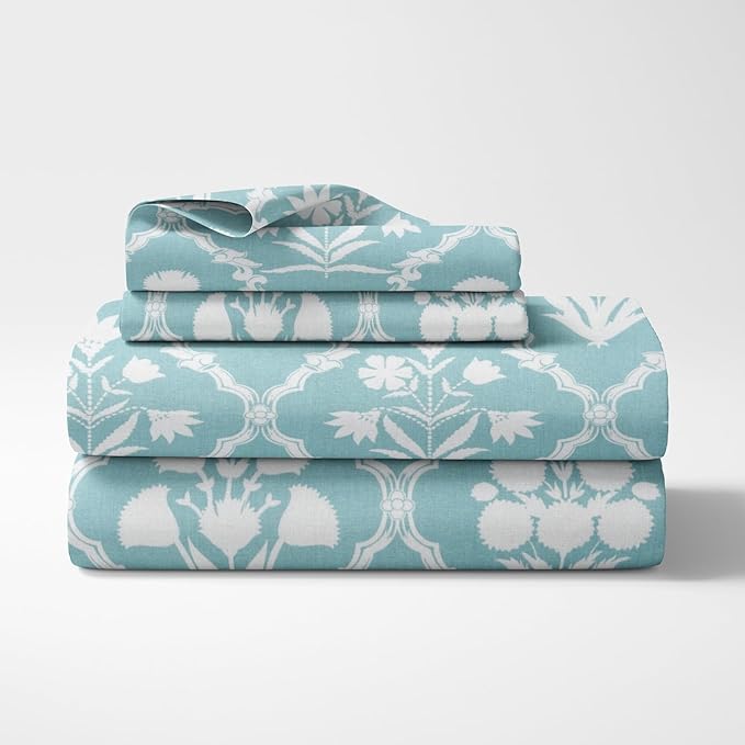 Haus & kinder Cotton Queen Size Bedsheet for Double Bed (90 X 100 Inches) with 2 Pillow Covers | 186 TC | Blue & White