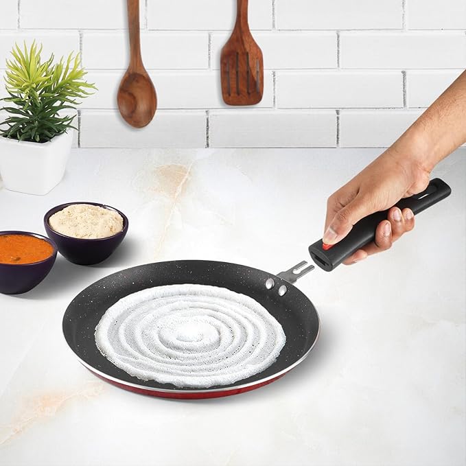 Vinod Popular Aluminium Non Stick Dosa Tawa with Detachable, Removeable Handles - 28 cm / 3 mm Thick