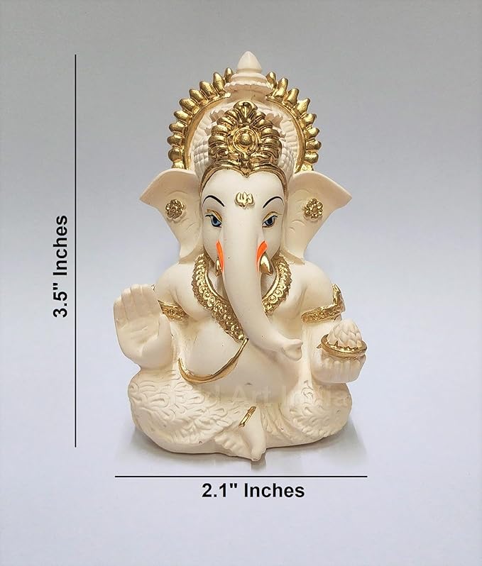 Gold Art India Peach Ivory Finish Ganesha Idol Car Dashboard Idol Ganesha Murti
