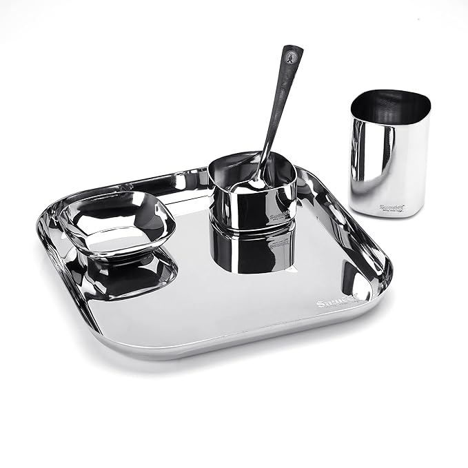 Sumeet Square Stainless Steel Heavy Gauge Mirror Finish Dinner Set of 5 Pc