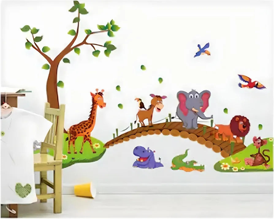 Jaamso Royals Pvc Vinyl Self-adhesive Wall Stickers Multi Colour Nursery Zoo Animals Kids Wall Stickers Multi color