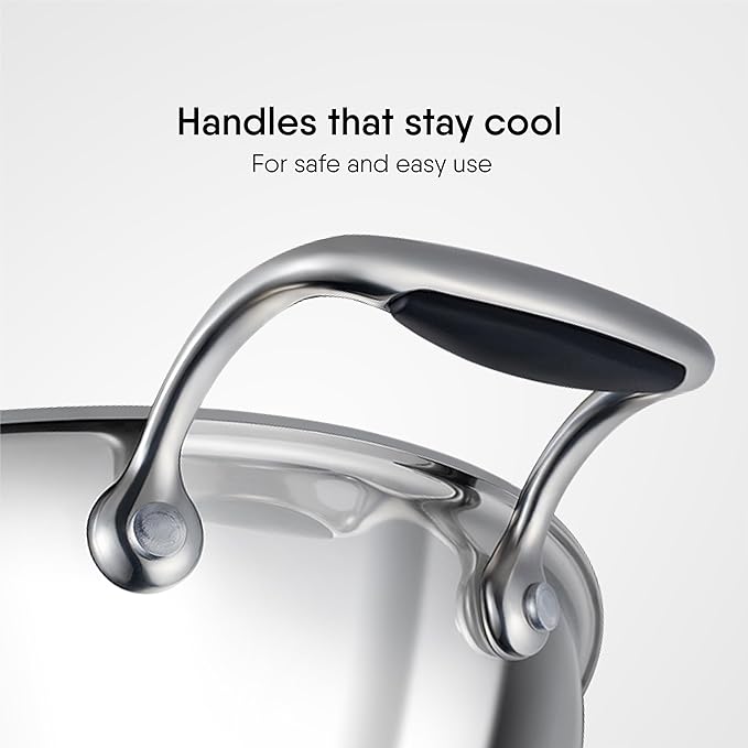 Stahl Artisan Triply Stainless Steel Round Bottom Kadhai With Lid | Extra Deep Kadai | Stainless Steel Cookware | 2.6 L | 24 Cm