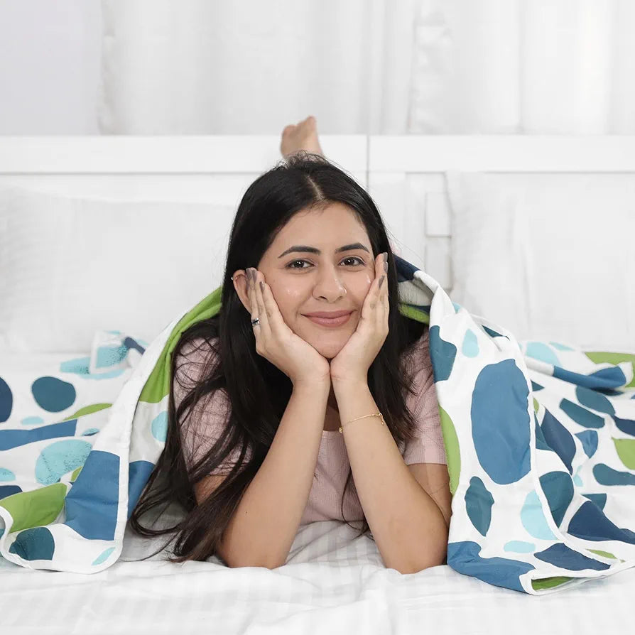 Divine Casa 100% Cotton All Season Reversible Dohar Single Bed Size AC Blanket TC - 120 Emerald and Colour Aqua